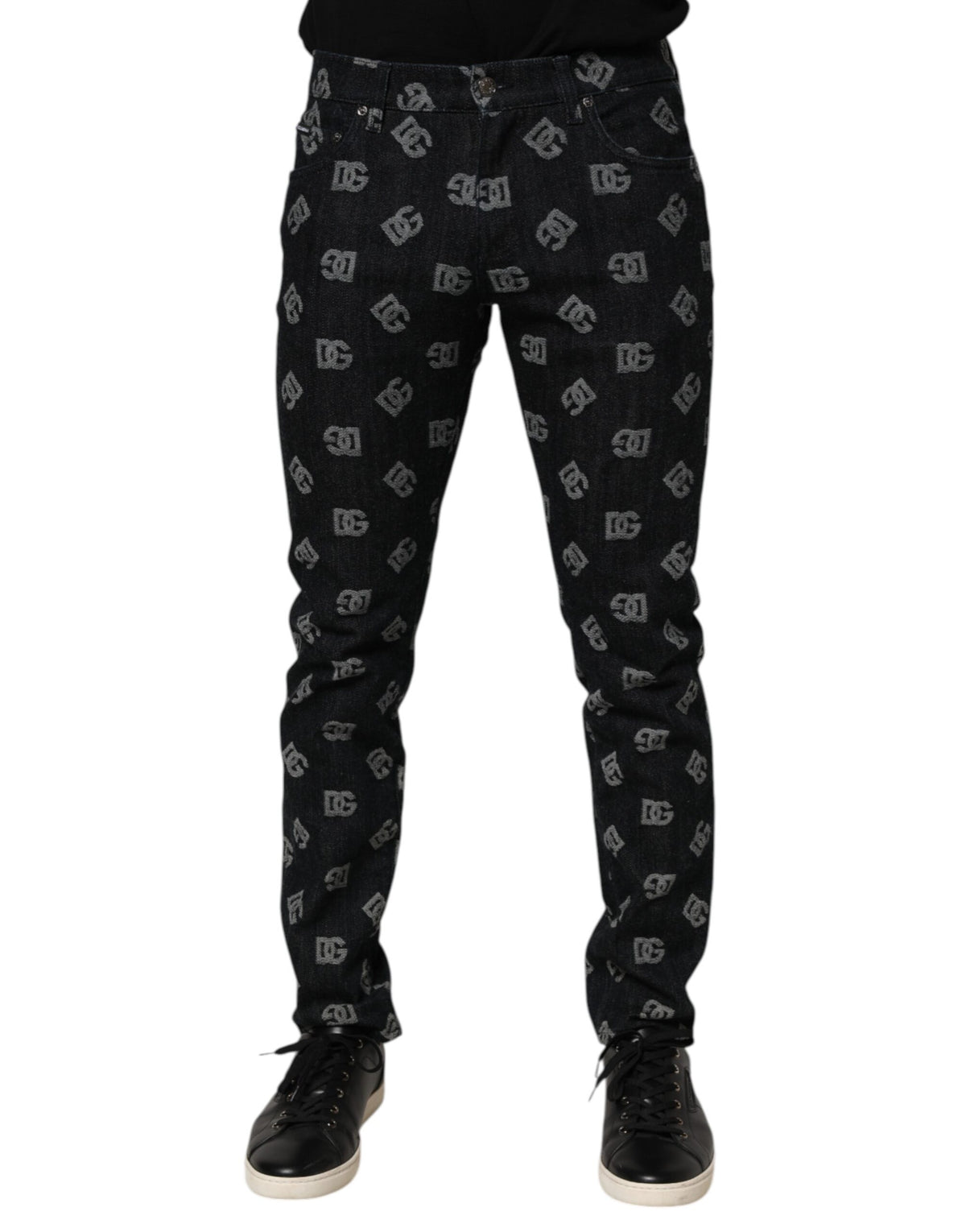 Jean skinny en coton noir à monogramme DG Dolce &amp; Gabbana