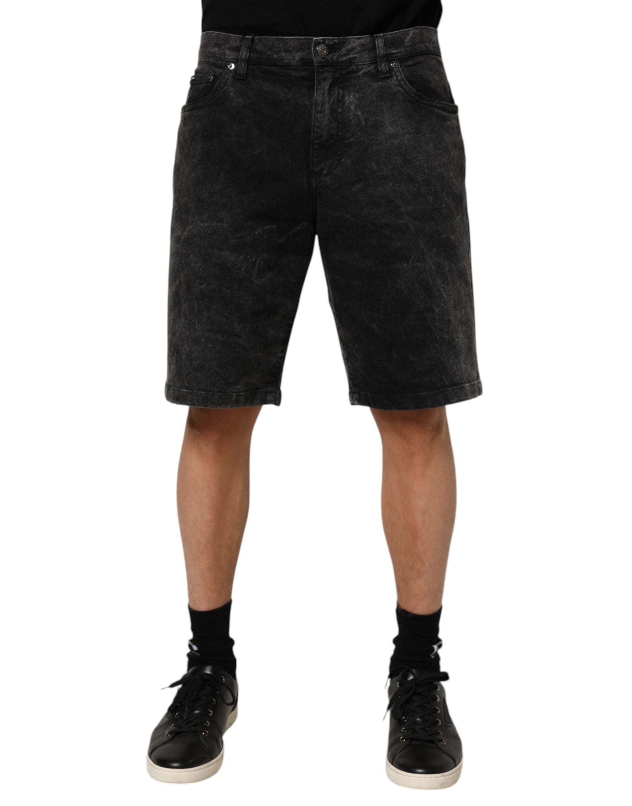 Bermuda homme Dolce &amp; Gabbana en denim noir 100 % coton, taille mi-haute