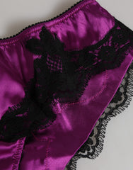 Dolce & Gabbana Purple Silk Satin Floral Lace Panty Brief Underwear