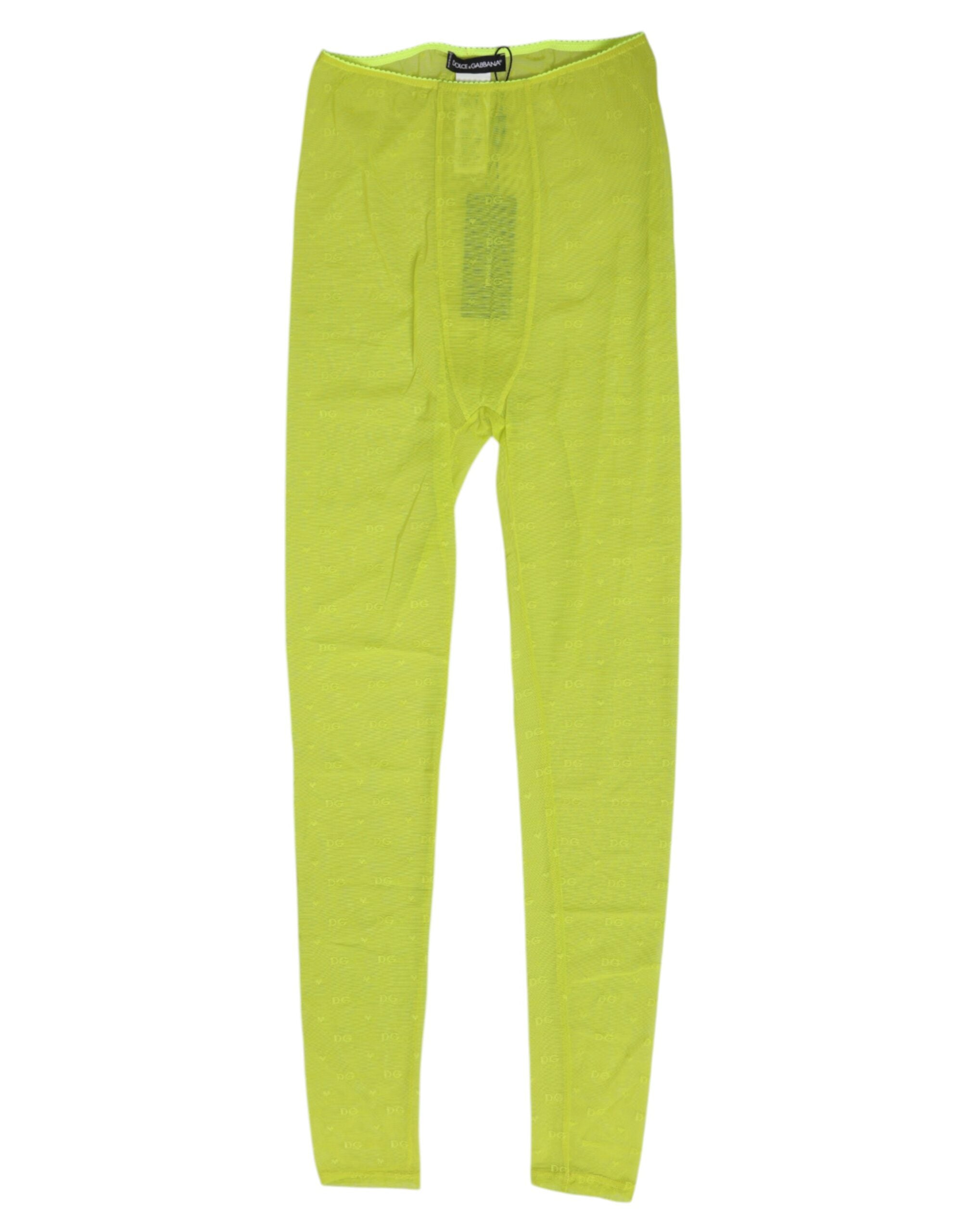 Leggings Dolce &amp; Gabbana vert fluo en nylon avec logo et dentelle