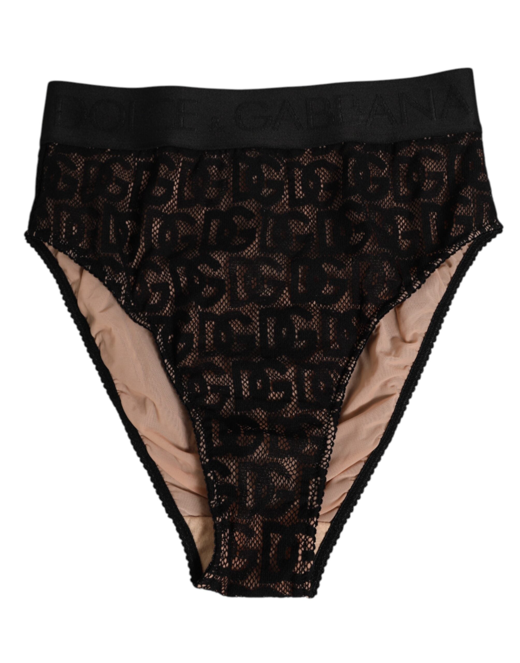 Culotte taille haute en dentelle noire à logo DG Dolce &amp; Gabbana