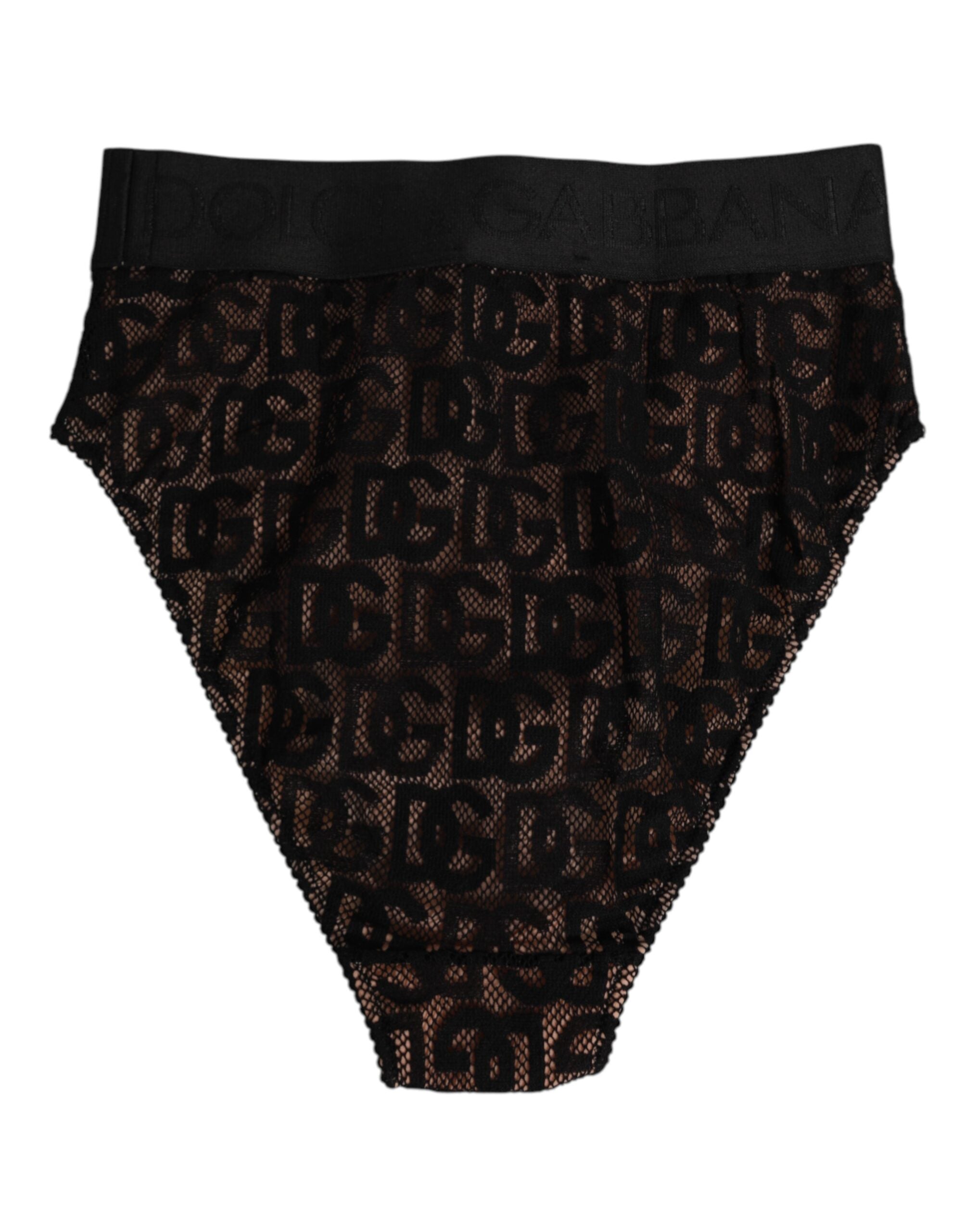 Culotte taille haute en dentelle noire à logo DG Dolce &amp; Gabbana