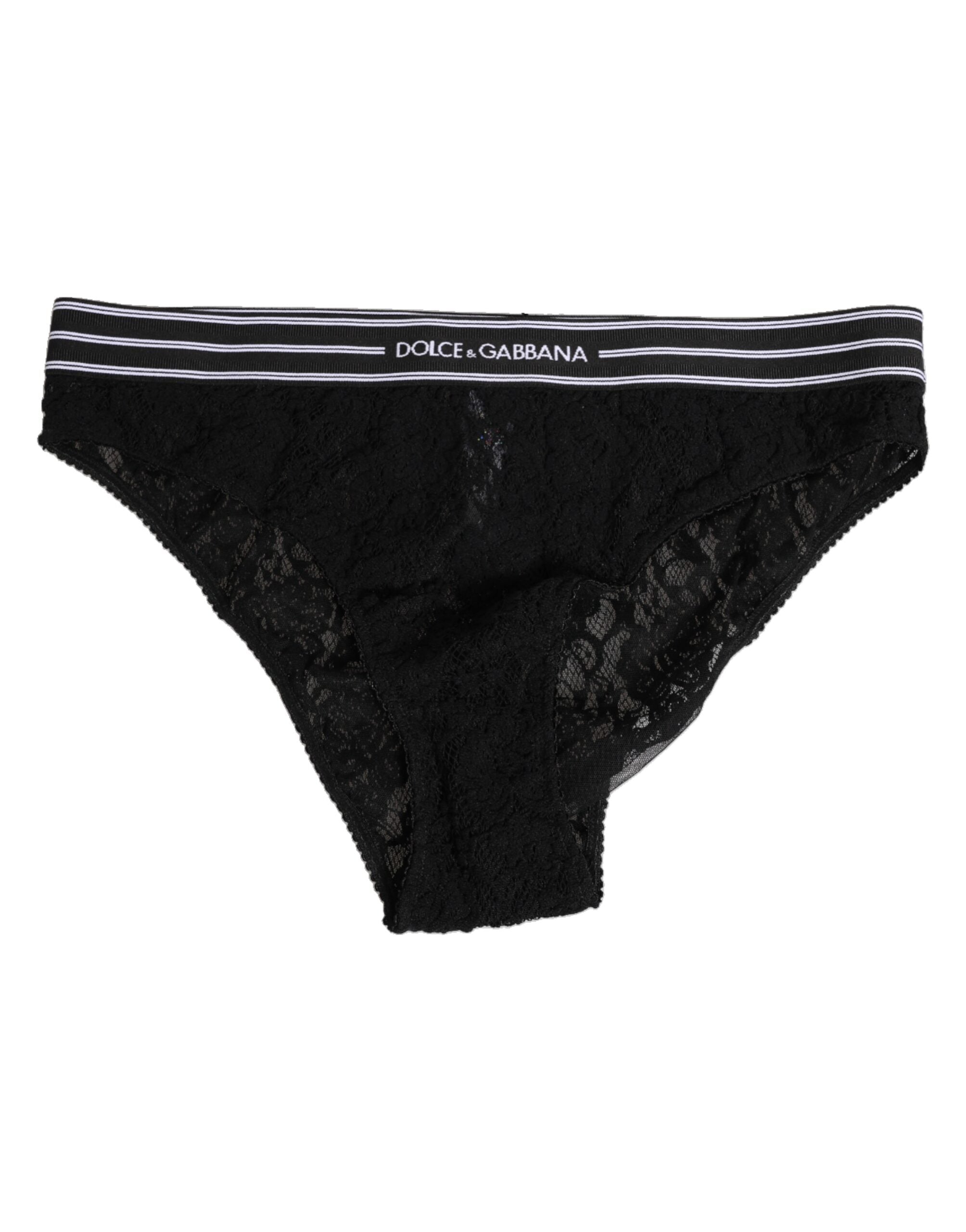 Dolce &amp; Gabbana Schwarze Nylon-Spitzenunterwäsche mit hohem Bund