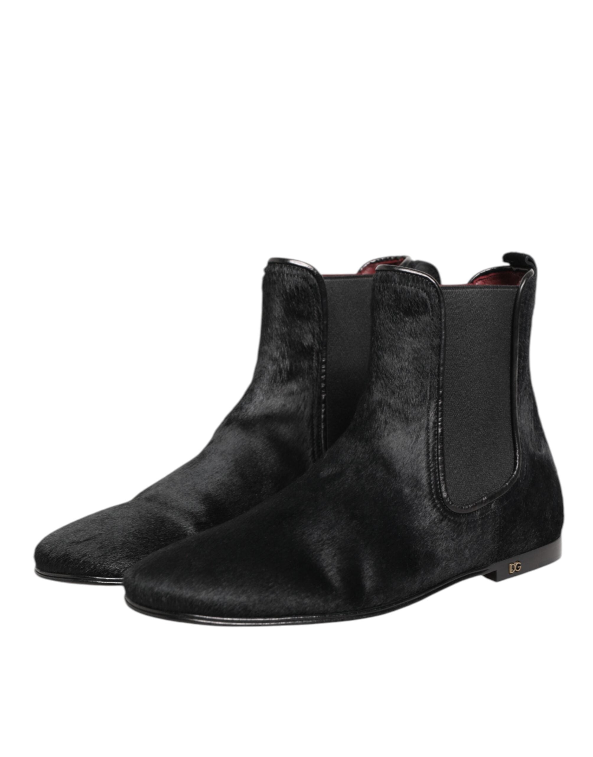 Dolce &amp; Gabbana Herren-Chelsea-Stiefel aus schwarzem Leder und Fell