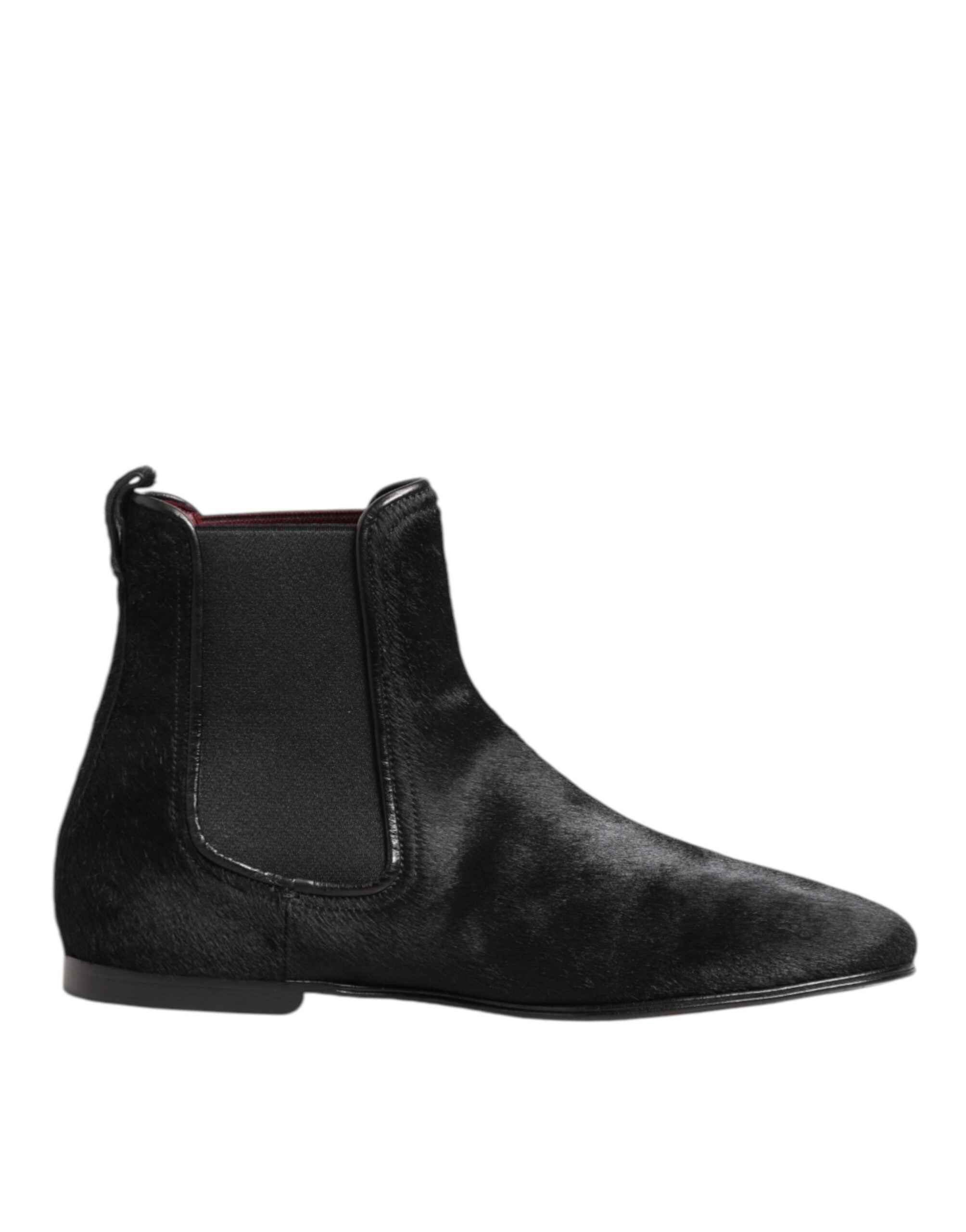 Dolce &amp; Gabbana Herren-Chelsea-Stiefel aus schwarzem Leder und Fell