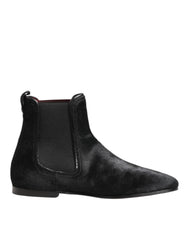 Dolce &amp; Gabbana Herren-Chelsea-Stiefel aus schwarzem Leder und Fell