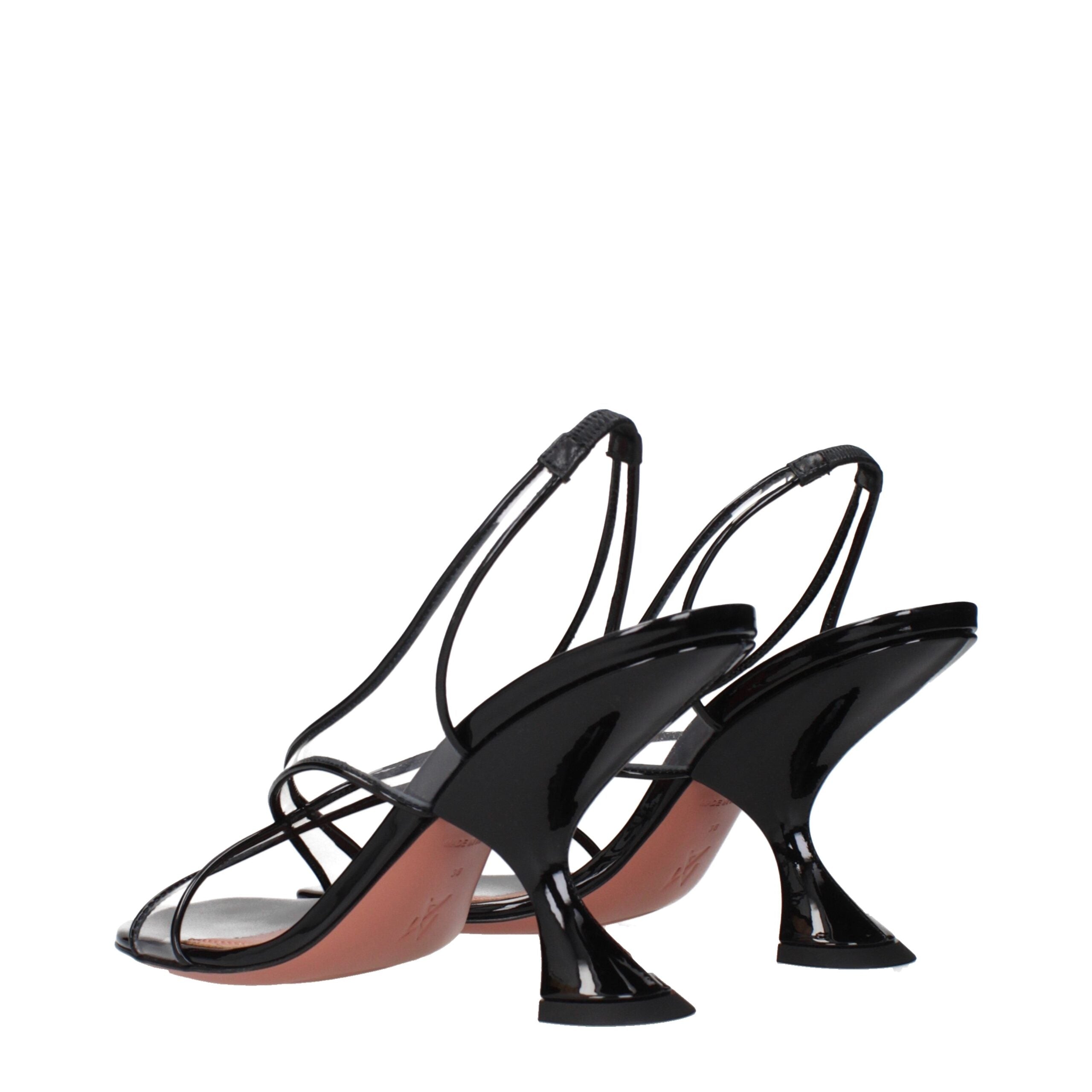 Amina Muaddi Black Leather Stiletto Heels Sandals