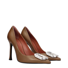 Amina Muaddi Brown Leather Pumps