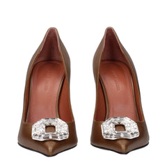 Amina Muaddi Brown Leather Pumps