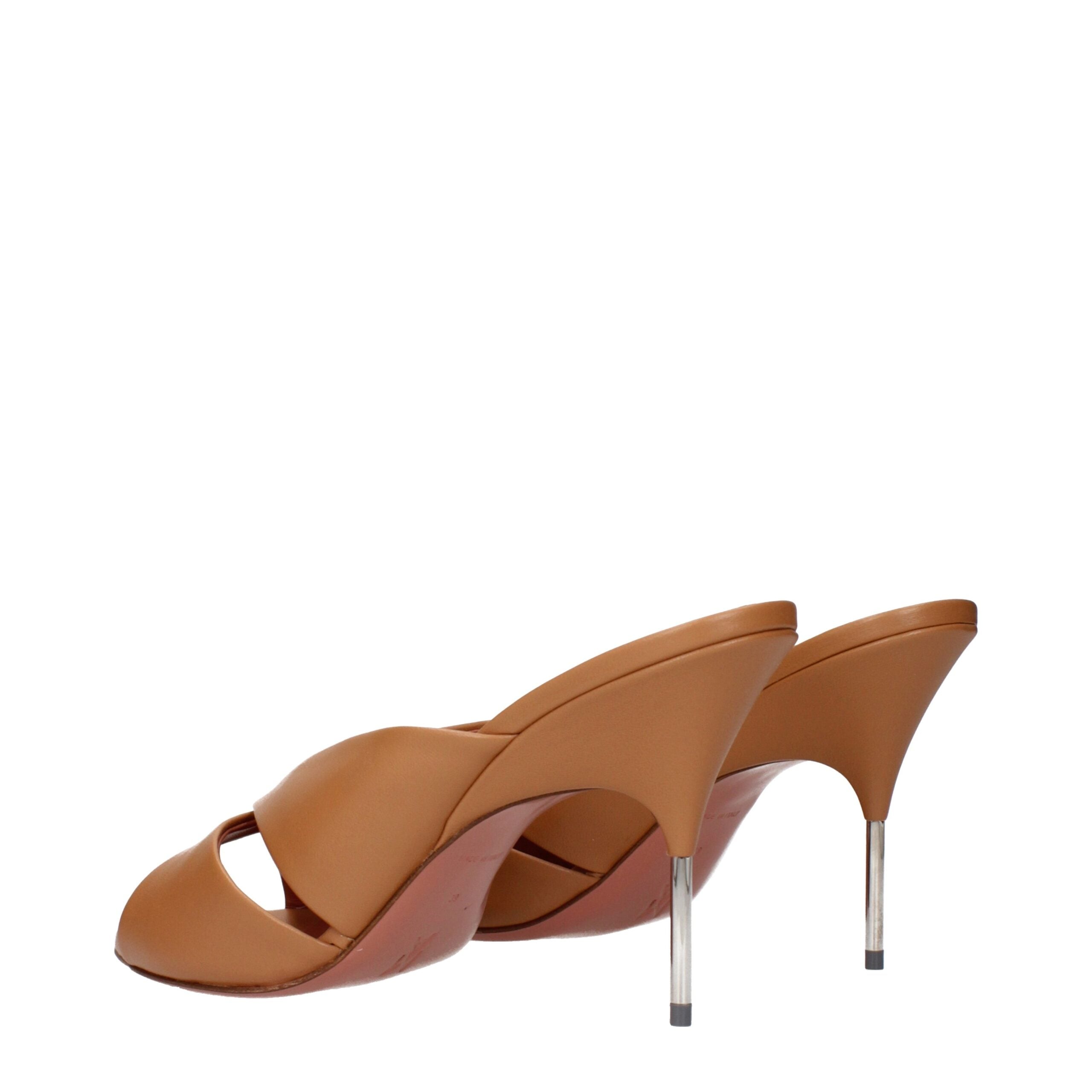 Amina Muaddi Brown Leather Stiletto Heels Sandals
