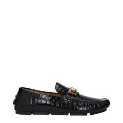 Versace Black Leather Slip-On Loafers