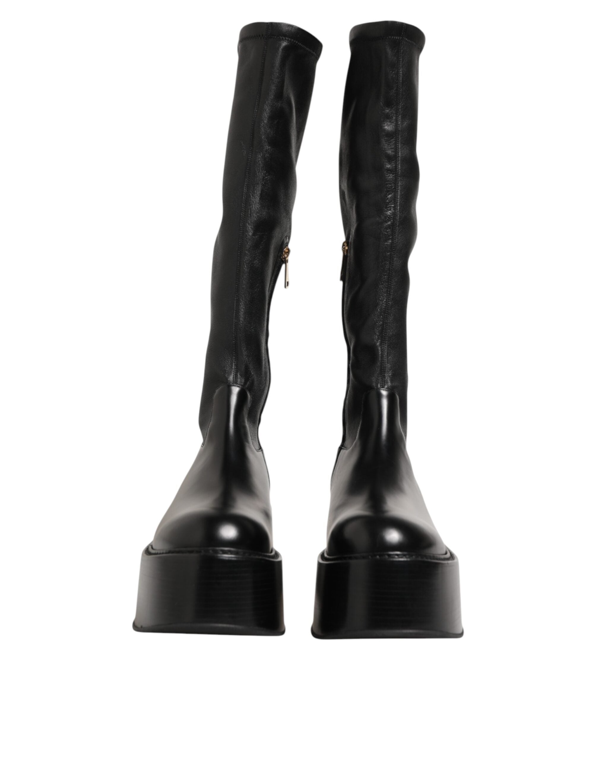 Dolce & Gabbana Black Logo Plaque Over The Calf Boots Shoes
