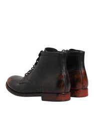 Dolce & Gabbana Black Red Lace Up Short Ankle Boot Shoes