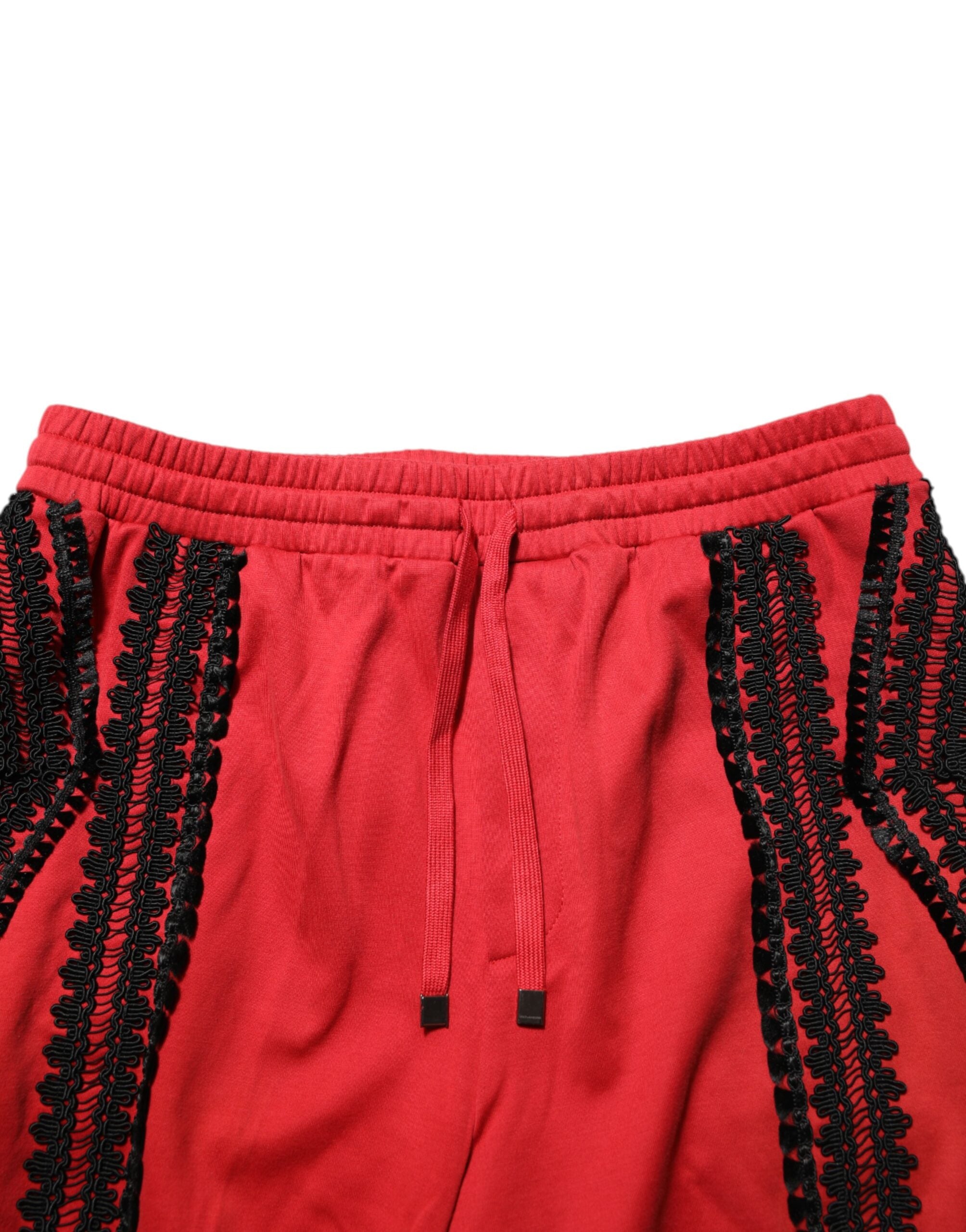 Dolce &amp; Gabbana rote bestickte Freizeit-Cropped-Hose