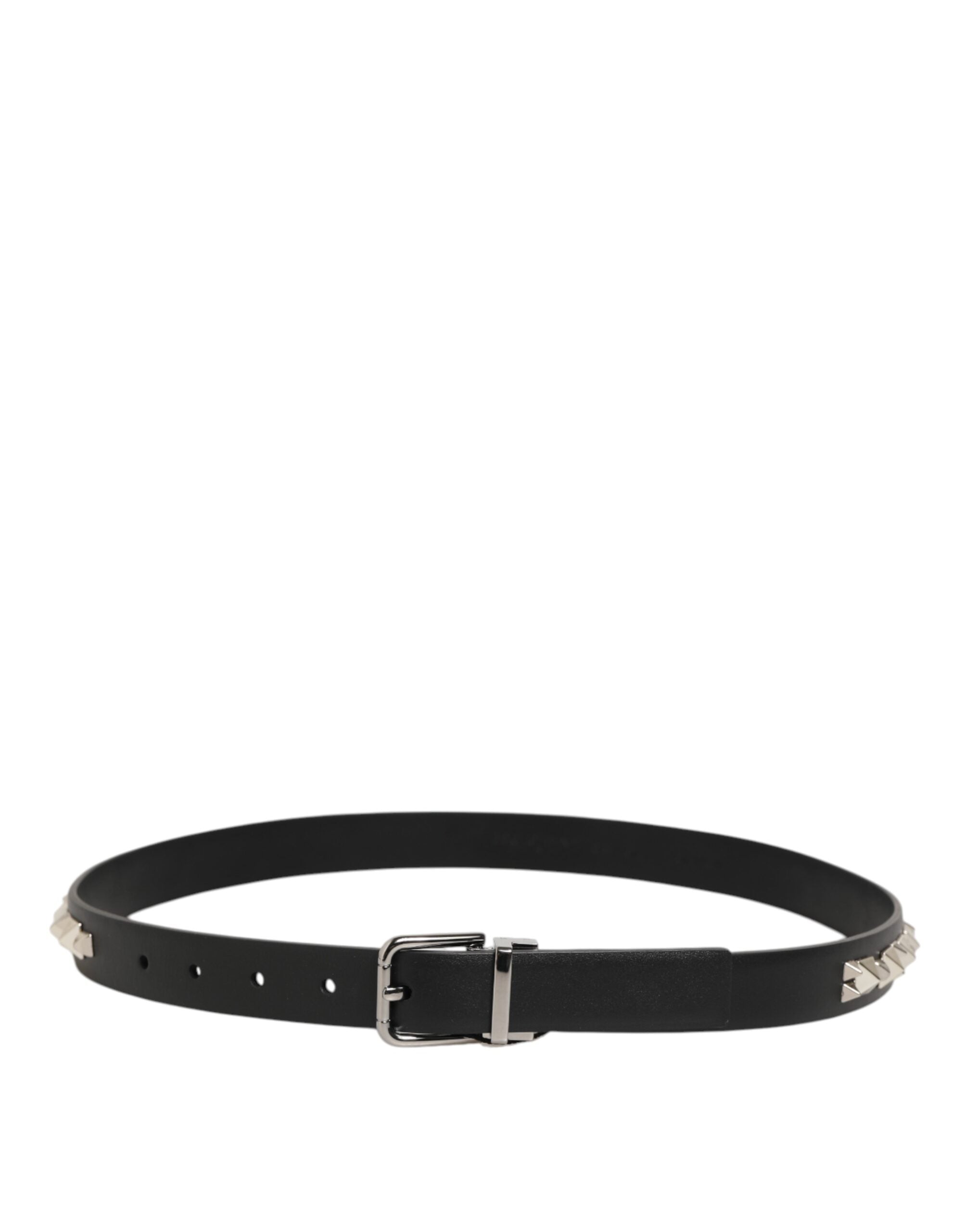 Ceinture Dolce &amp; Gabbana en cuir noir clouté avec boucle argentée