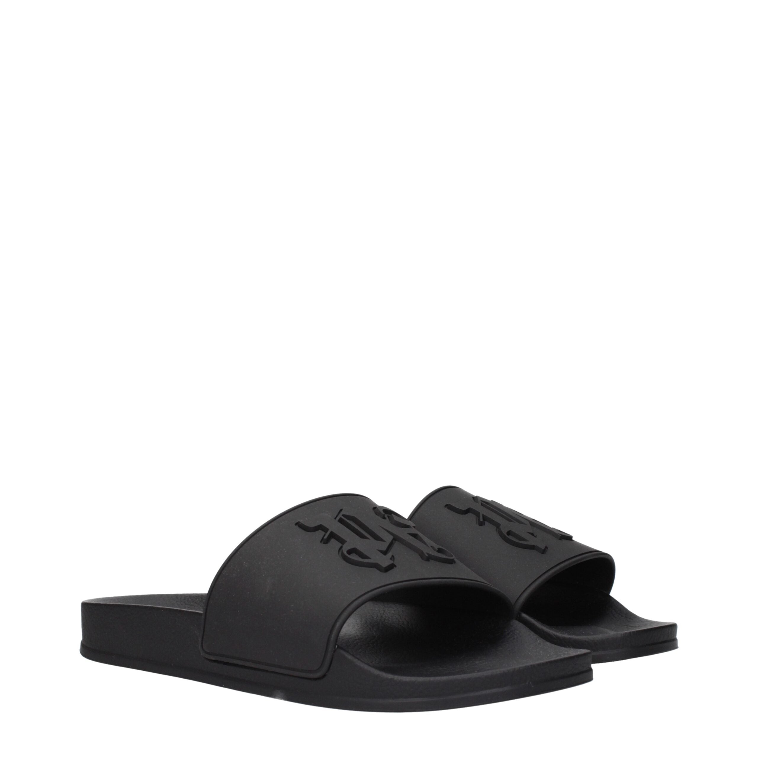 Palm Angels Black Cotton Slippers Sandals