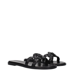 Versace Black Leather Slippers Sandals