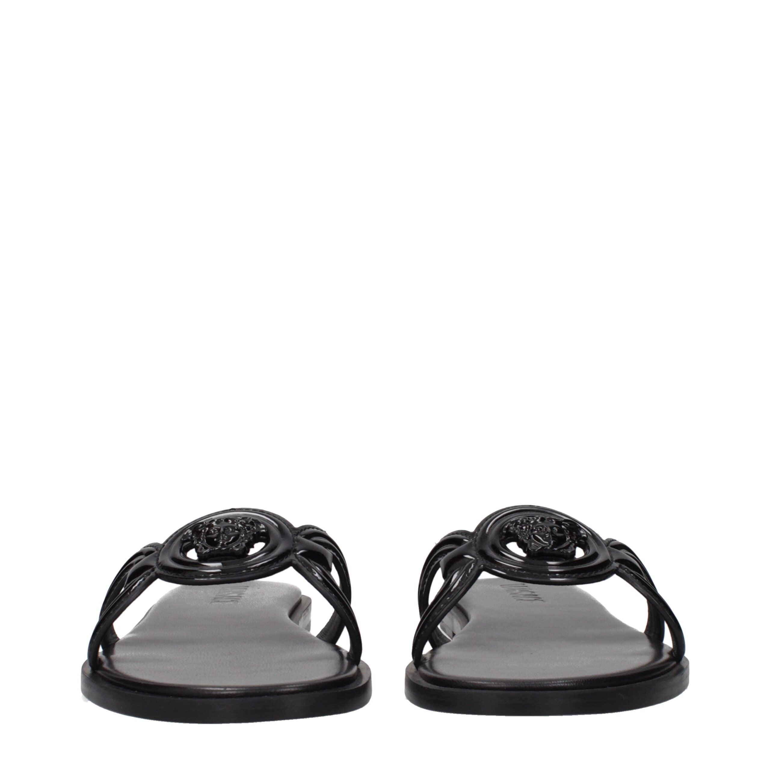 Versace Black Leather Slippers Sandals