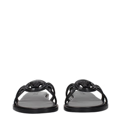 Versace Black Leather Slippers Sandals