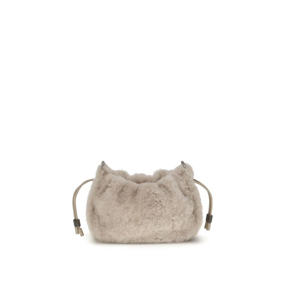 Sac bandoulière Brunello Cucinelli Mellow mini en peau lainée