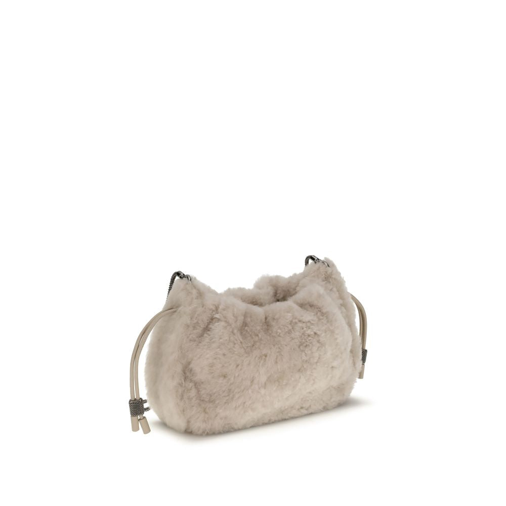 Sac bandoulière Brunello Cucinelli Mellow mini en peau lainée