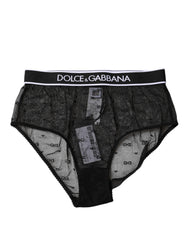 Dolce & Gabbana Black Lace Nylon High Waist Panty Underwear