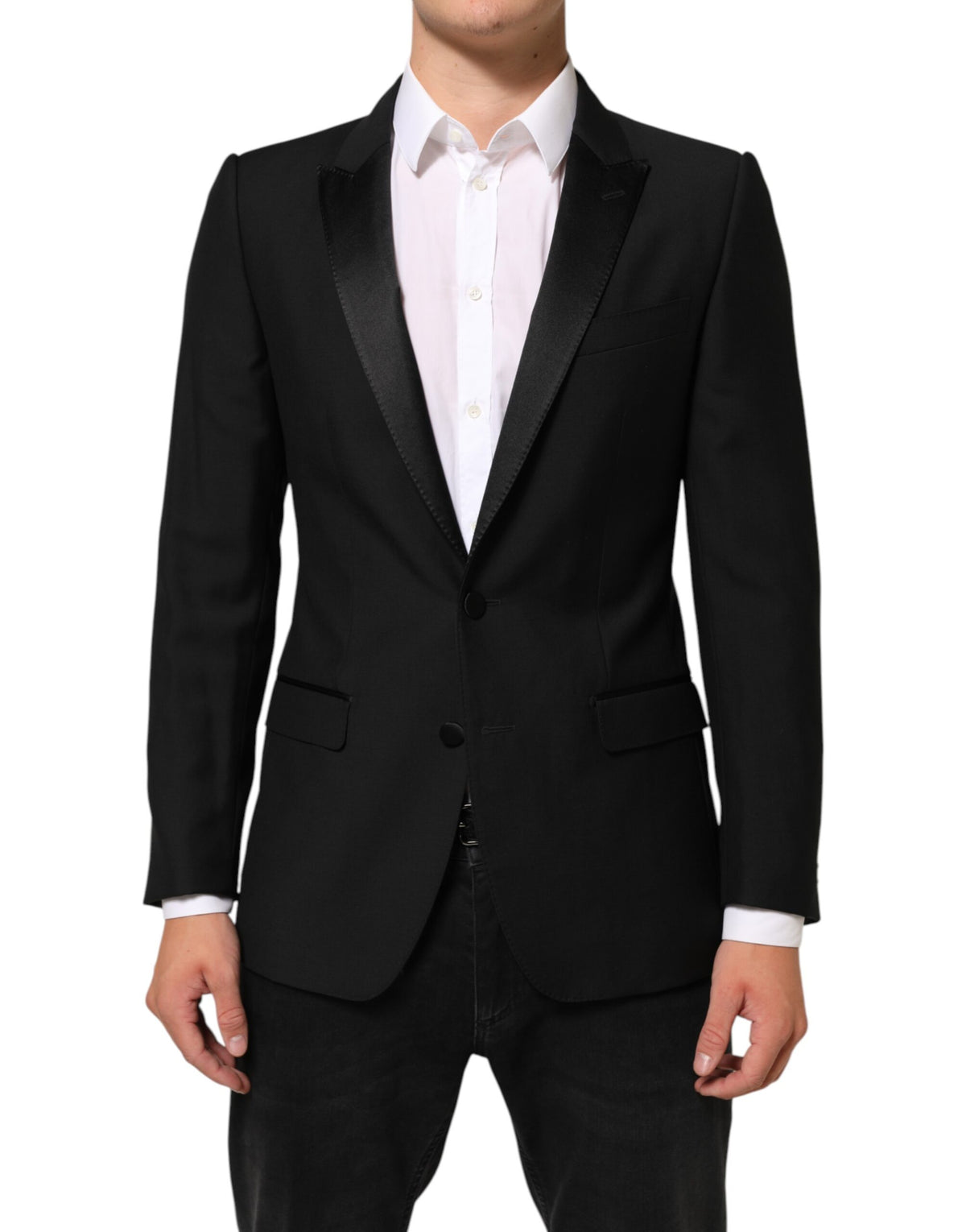 Veste de costume Dolce &amp; Gabbana MARTINI en laine noire à deux boutons pour homme