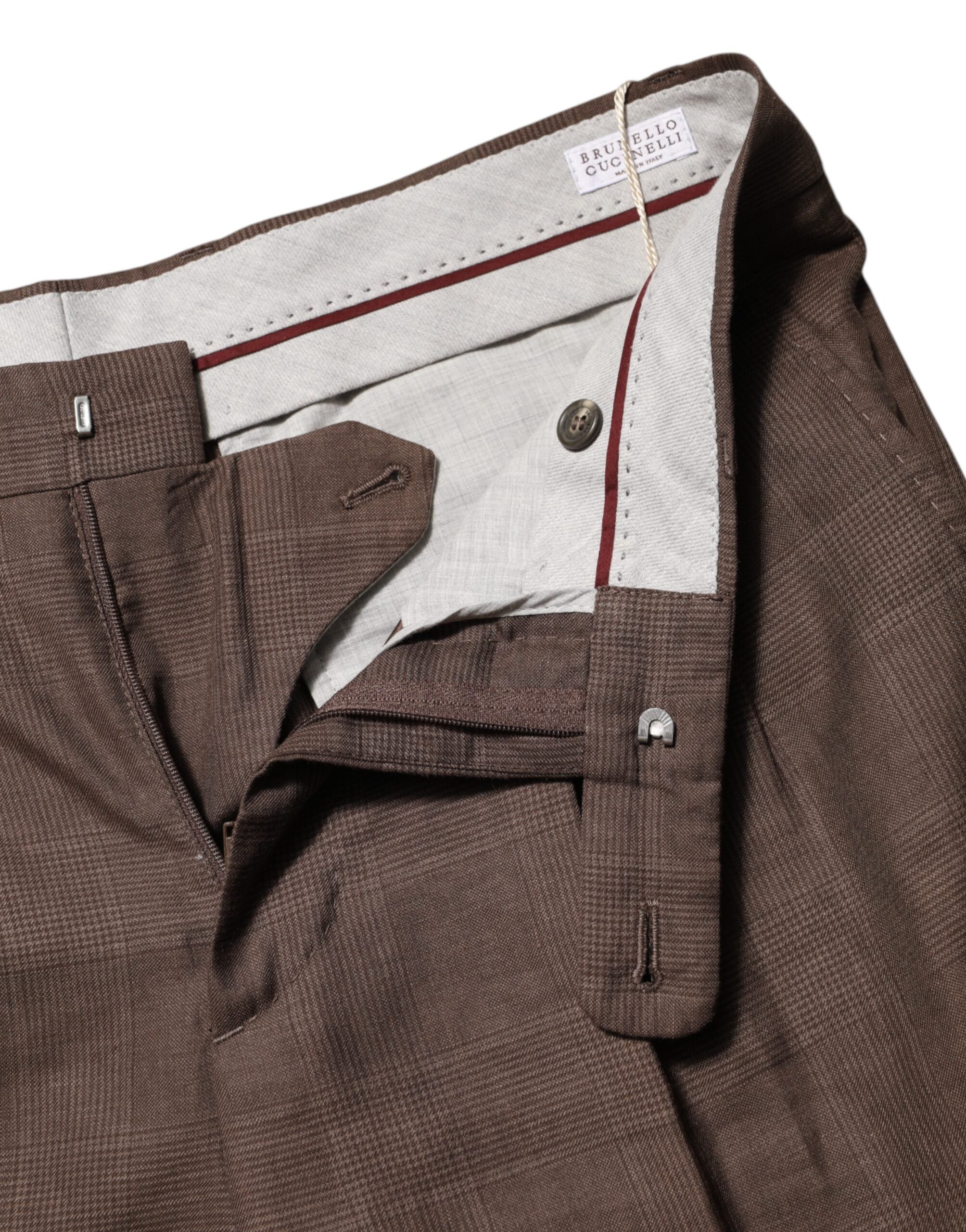 Brunello Cucinelli braune Woll-Anzughose mit mittelhohem Bund