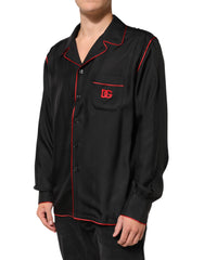Dolce & Gabbana Black Red Contrast Trim Silk Casual Shirt