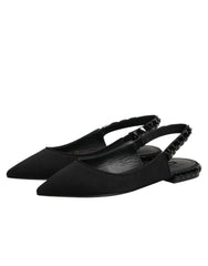 Dolce & Gabbana Black Crystal Charmeuse Slingback Shoes