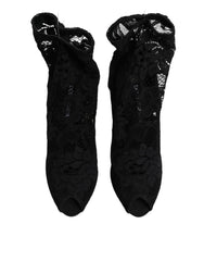 Dolce & Gabbana Black Stretch Taormina Lace Boots Shoes
