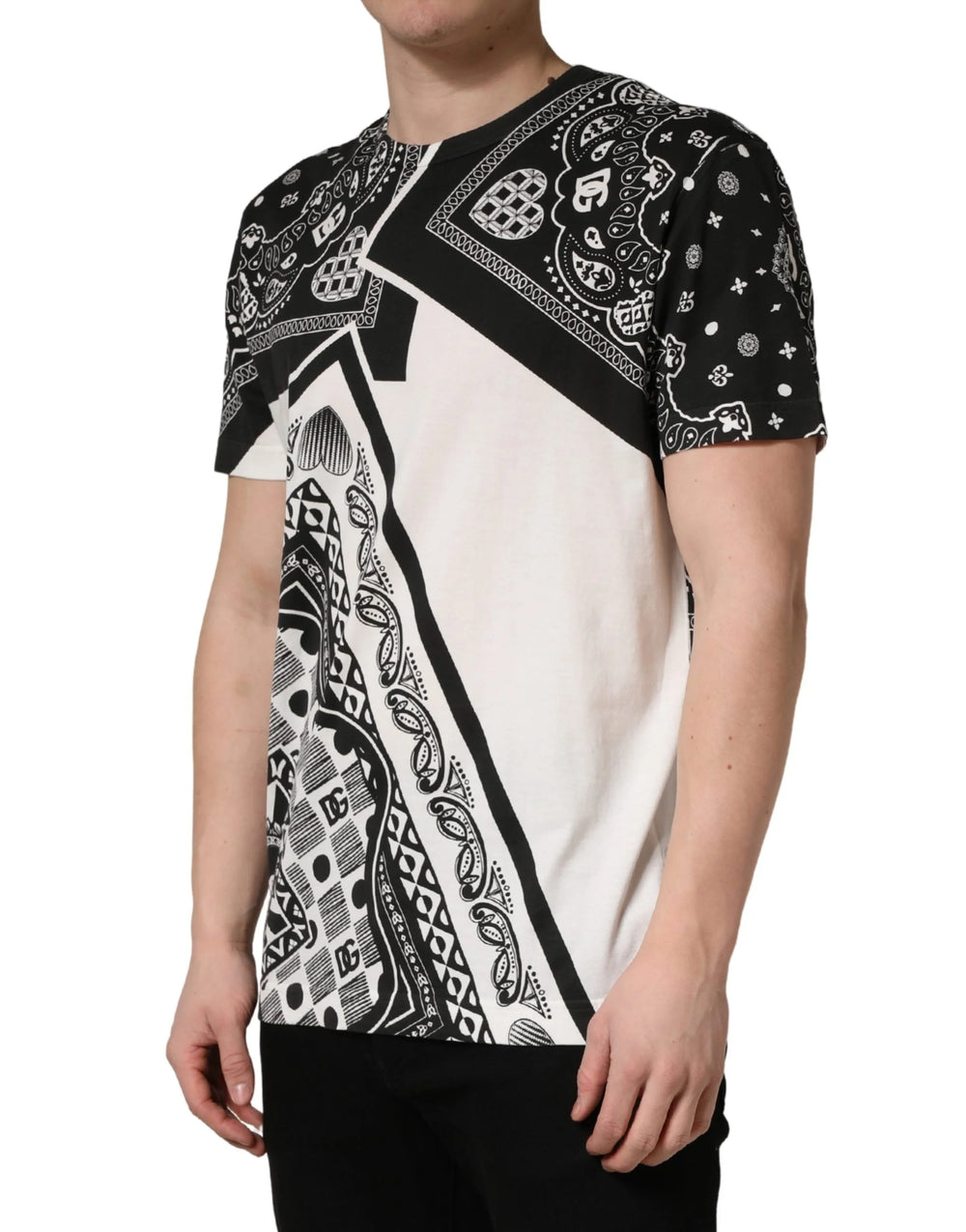 Dolce & Gabbana Black White Bandana Cotton Crew Neck T-shirt