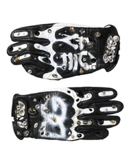 Dolce & Gabbana Gloves Black White Crystal Wrist Length Mitten  Gloves