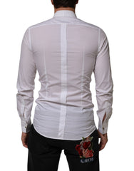 Dolce & Gabbana White Cotton Collared Long Sleeve GOLD Dress  Shirt