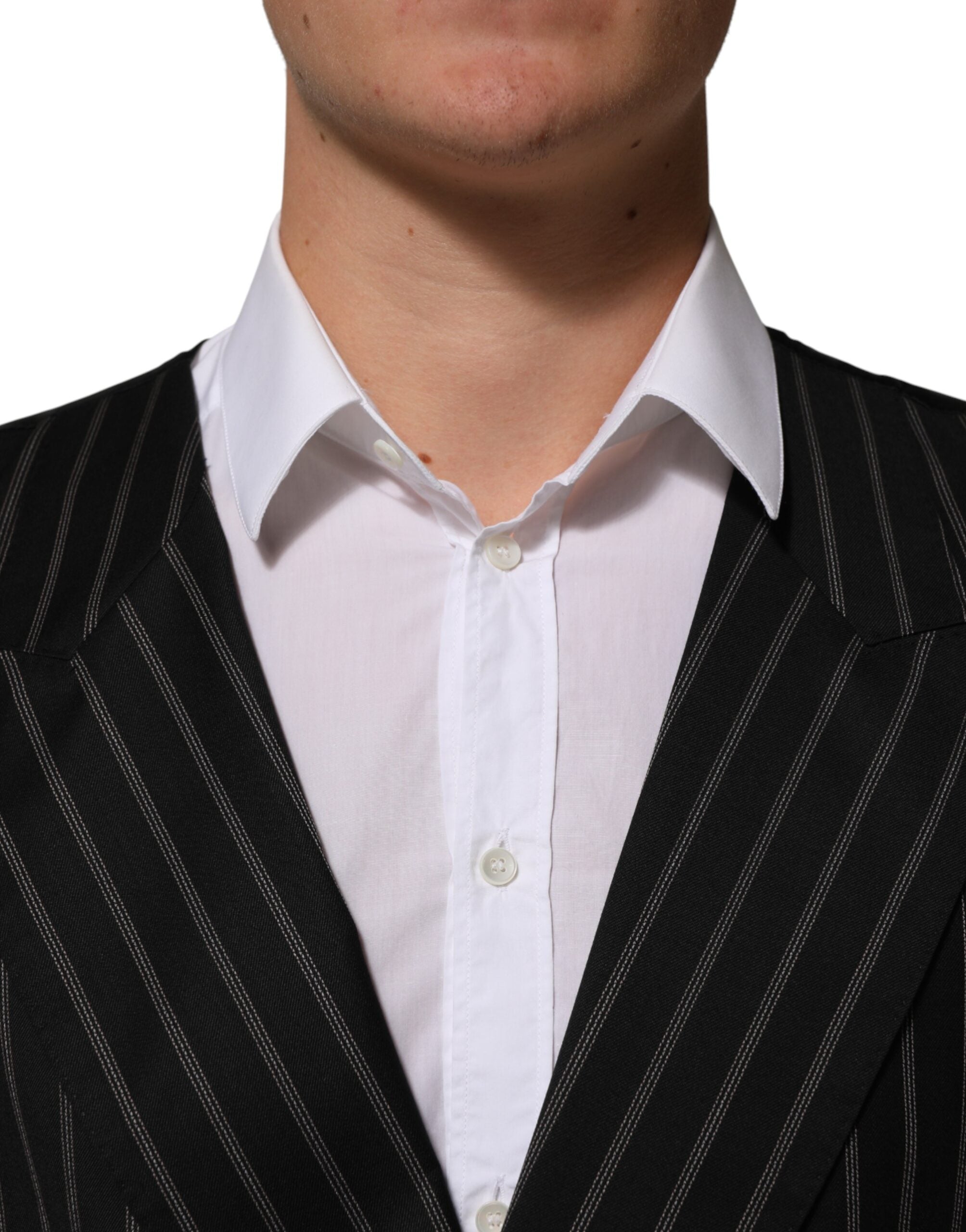 Dolce & Gabbana Black Stripes Wool Dress Men Waistcoat Vest