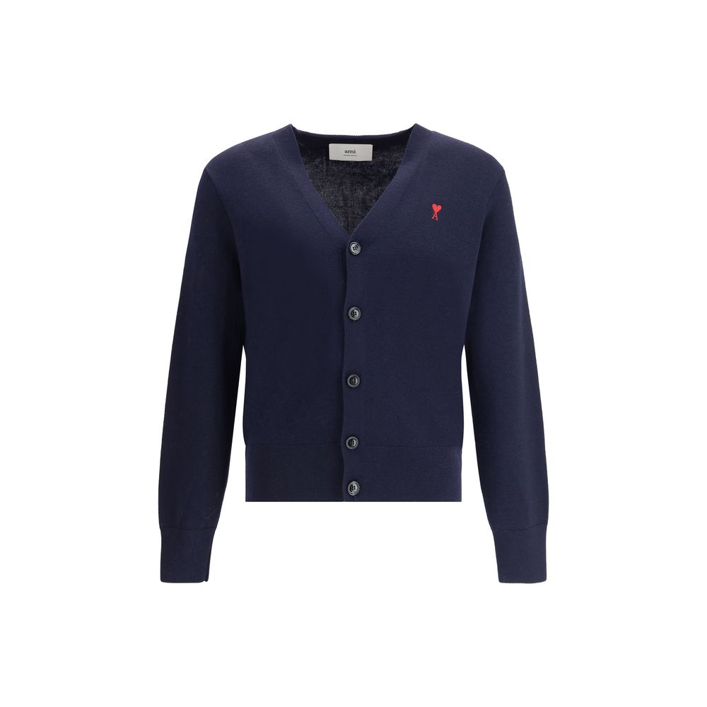 Ami Paris Blue Merino Wool Cardigan