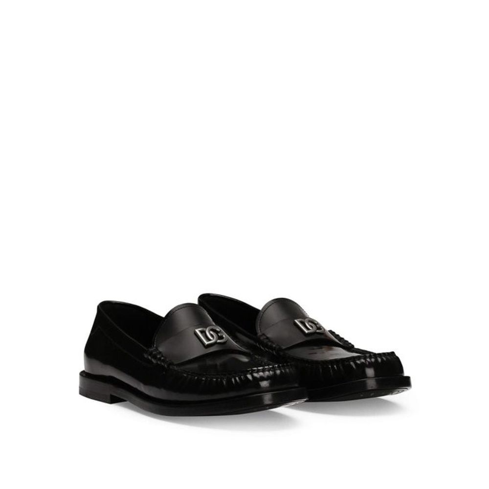 Dolce &amp; Gabbana Slipper aus schwarzem Kalbsleder