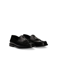 Dolce &amp; Gabbana Slipper aus schwarzem Kalbsleder