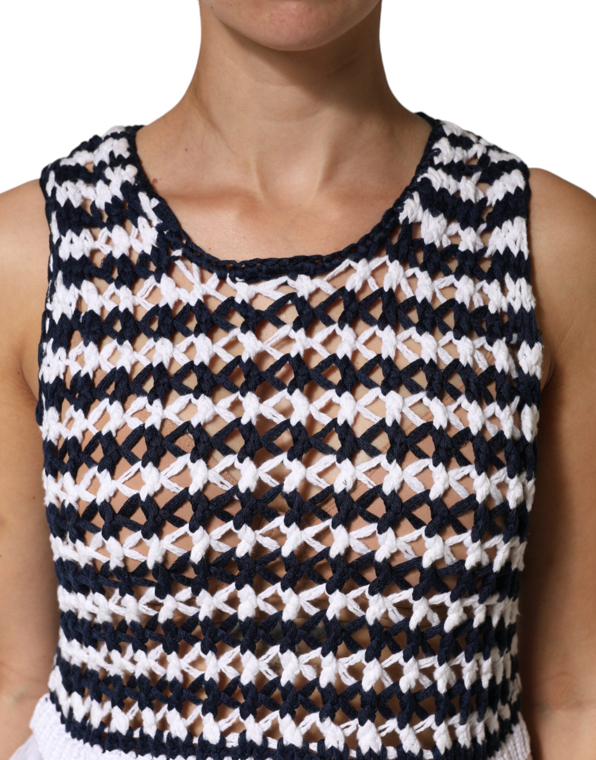 Dondup Weiß-Schwarzes Strick-Tanktop mit Rundhalsausschnitt, ärmellos