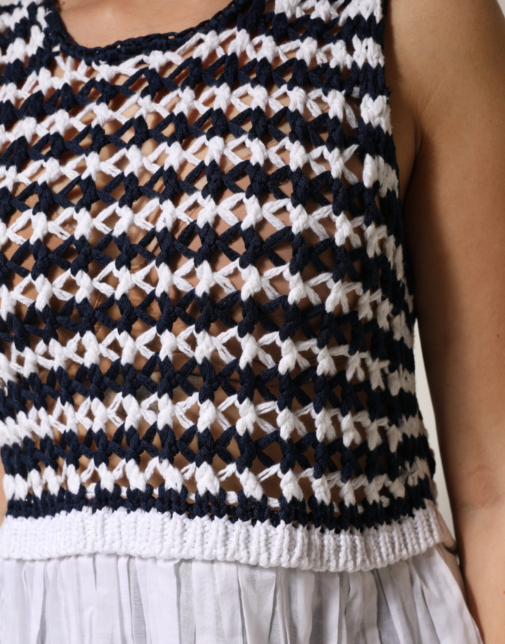 Dondup Weiß-Schwarzes Strick-Tanktop mit Rundhalsausschnitt, ärmellos