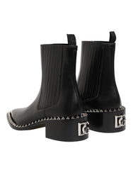 Dolce & Gabbana Black Studded Chelsea Short Ankle Boots Shoes