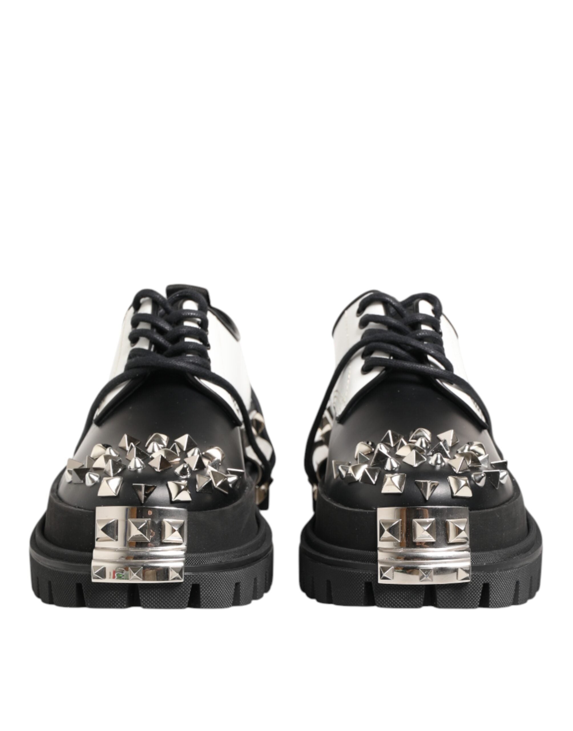 Dolce & Gabbana Black White Studded Men Formal Derby Shoes