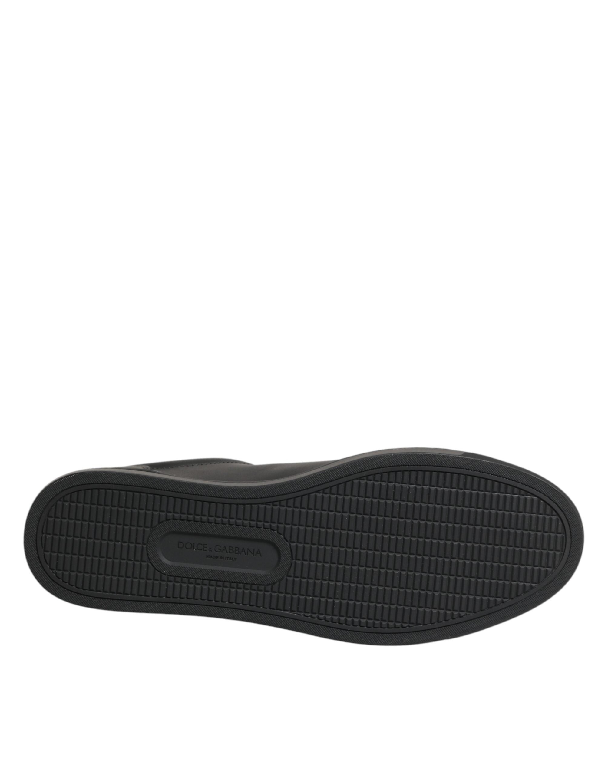 Dolce & Gabbana Black Leather Heart Embellished Sneakers Shoes