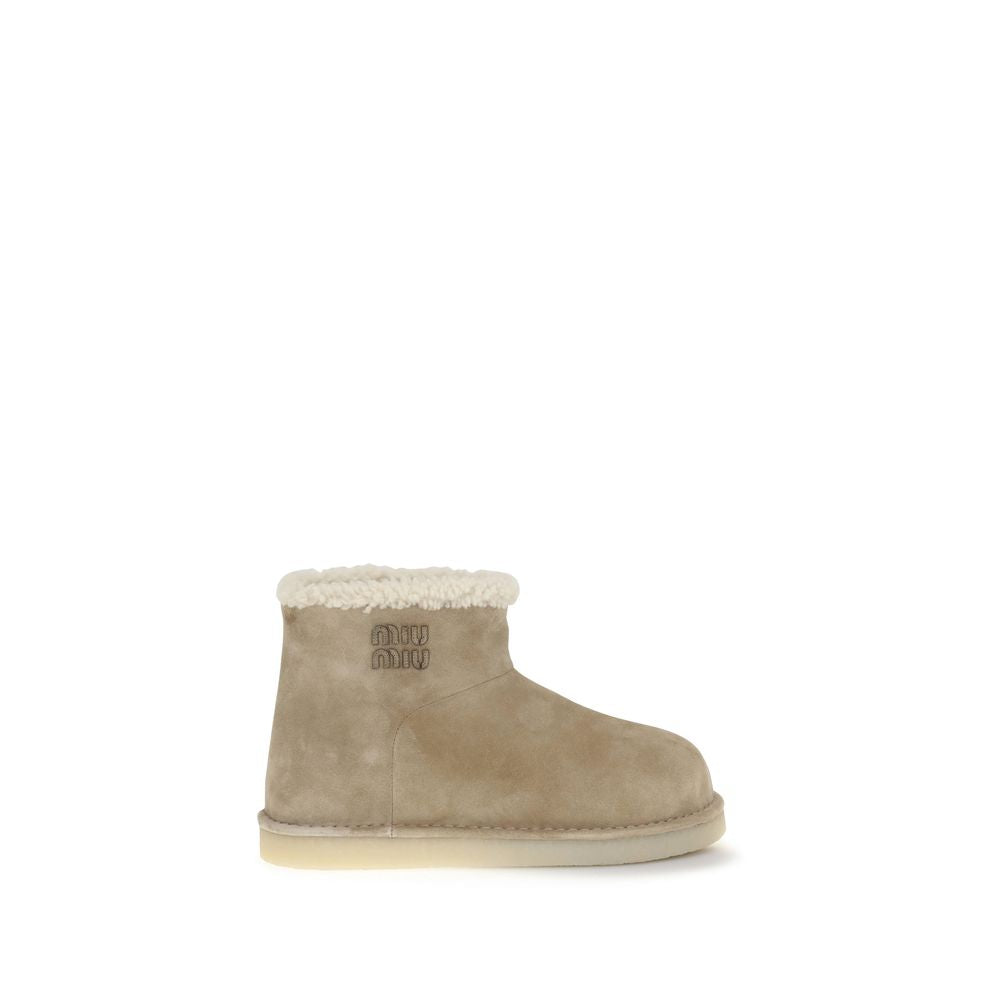Miu Miu Beige Leder-Flachstiefel