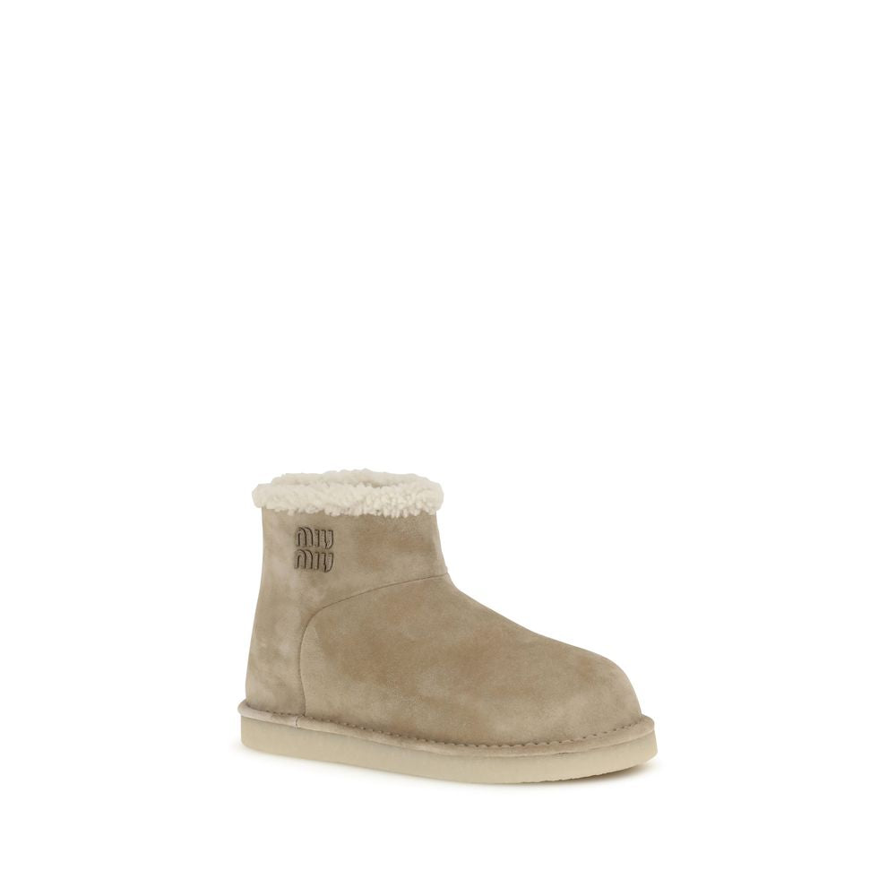 Miu Miu Beige Leder-Flachstiefel