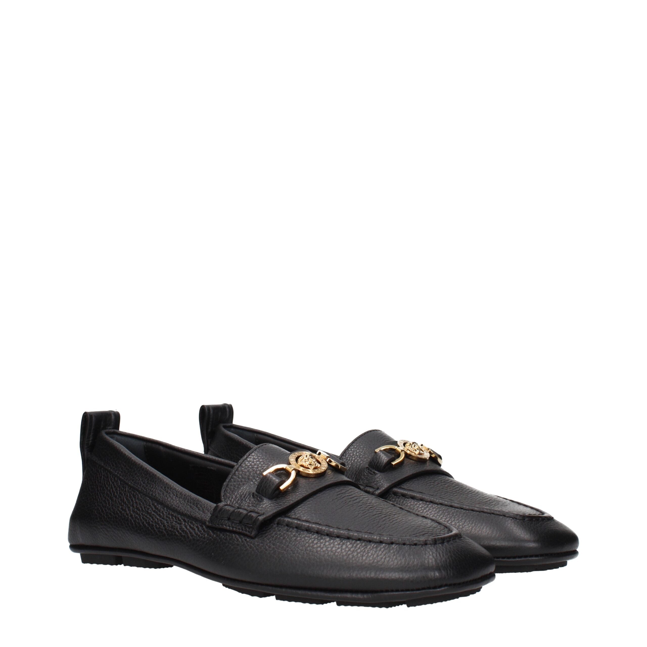 Versace Black Leather Slip-On Loafers