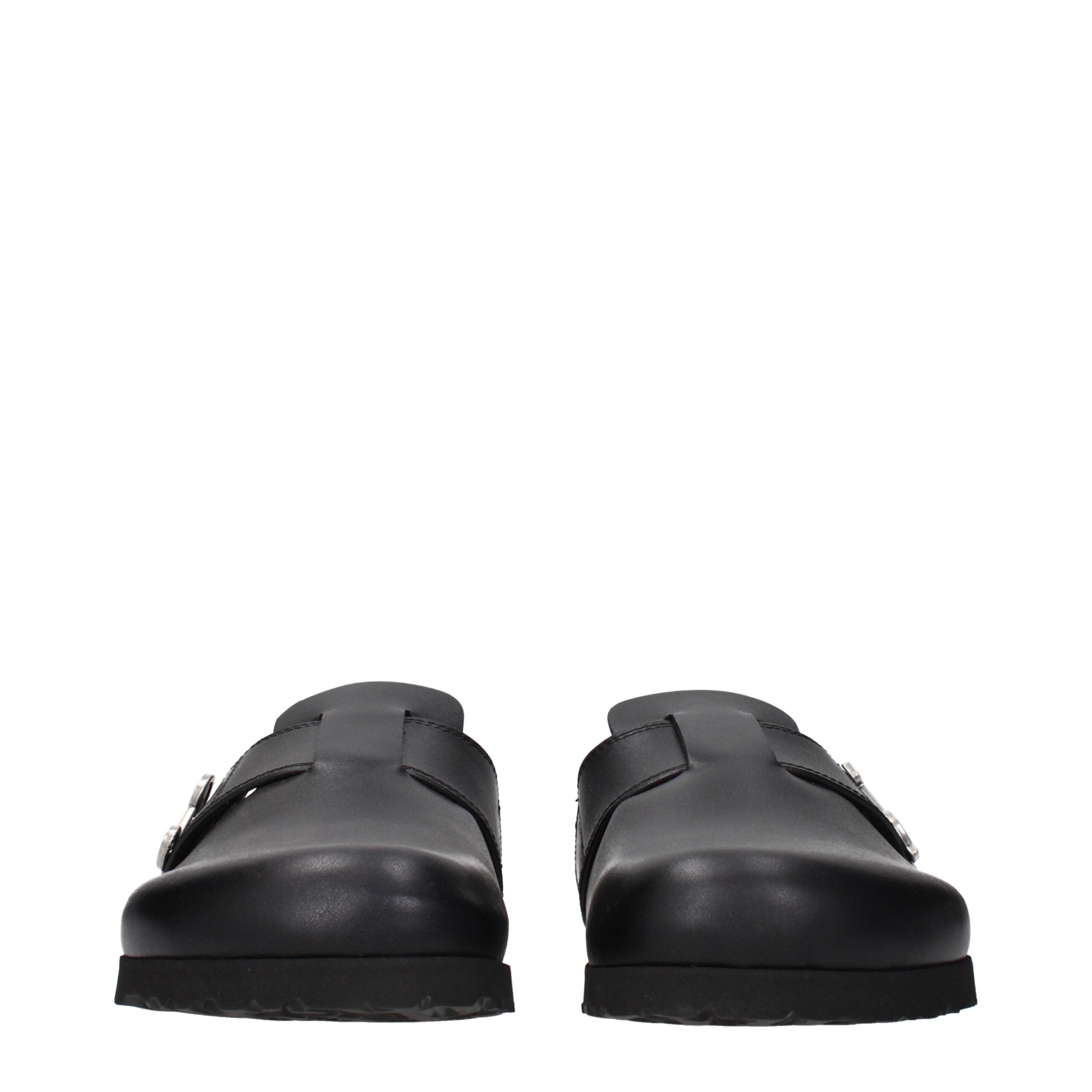 Palm Angels Black Leather Slippers