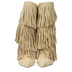 Paris Texas Beige Leather Flat Boots