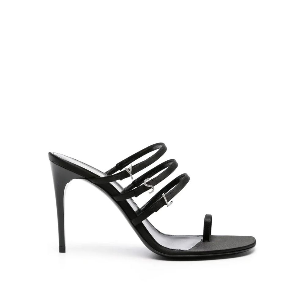 Saint Laurent Seidensandalen mit Stilettoabsatz in Schwarz