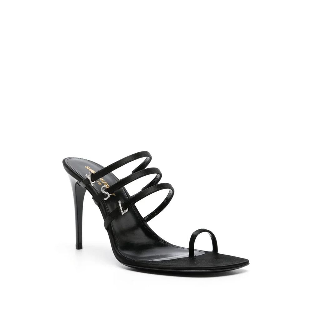 Saint Laurent Seidensandalen mit Stilettoabsatz in Schwarz